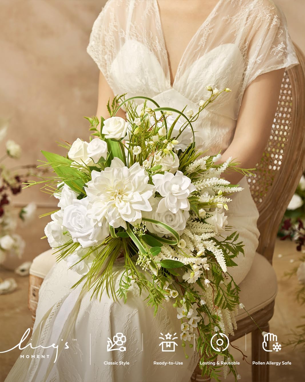 Ling's moment White Green Bridal Bouquet for Bride, White Green Wedding Bouquets for Bride, 13 Inch