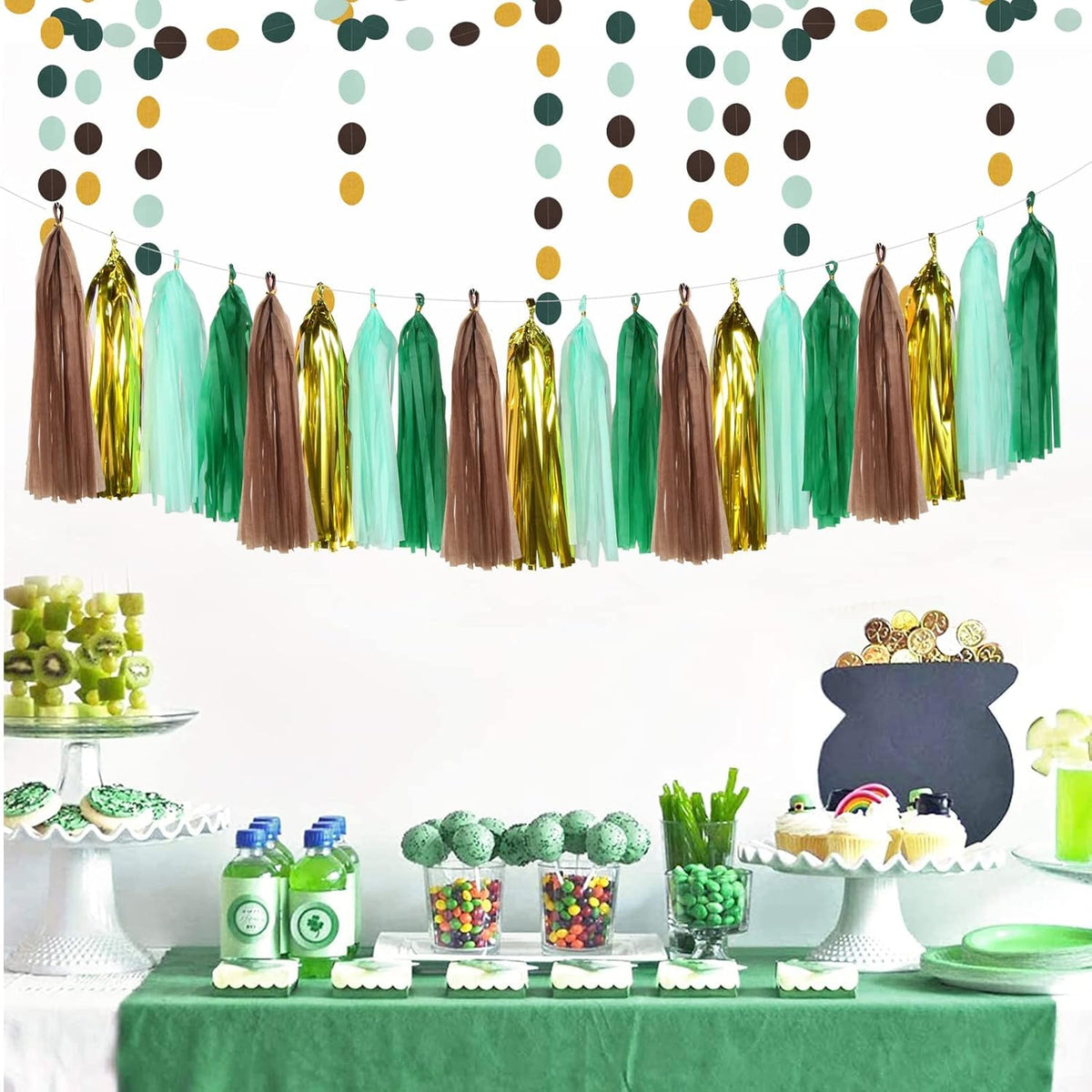 Sage Green Gold Party Decorations - 30pcs Hanging Decoration Birthday Party Tissue Paper Flowers