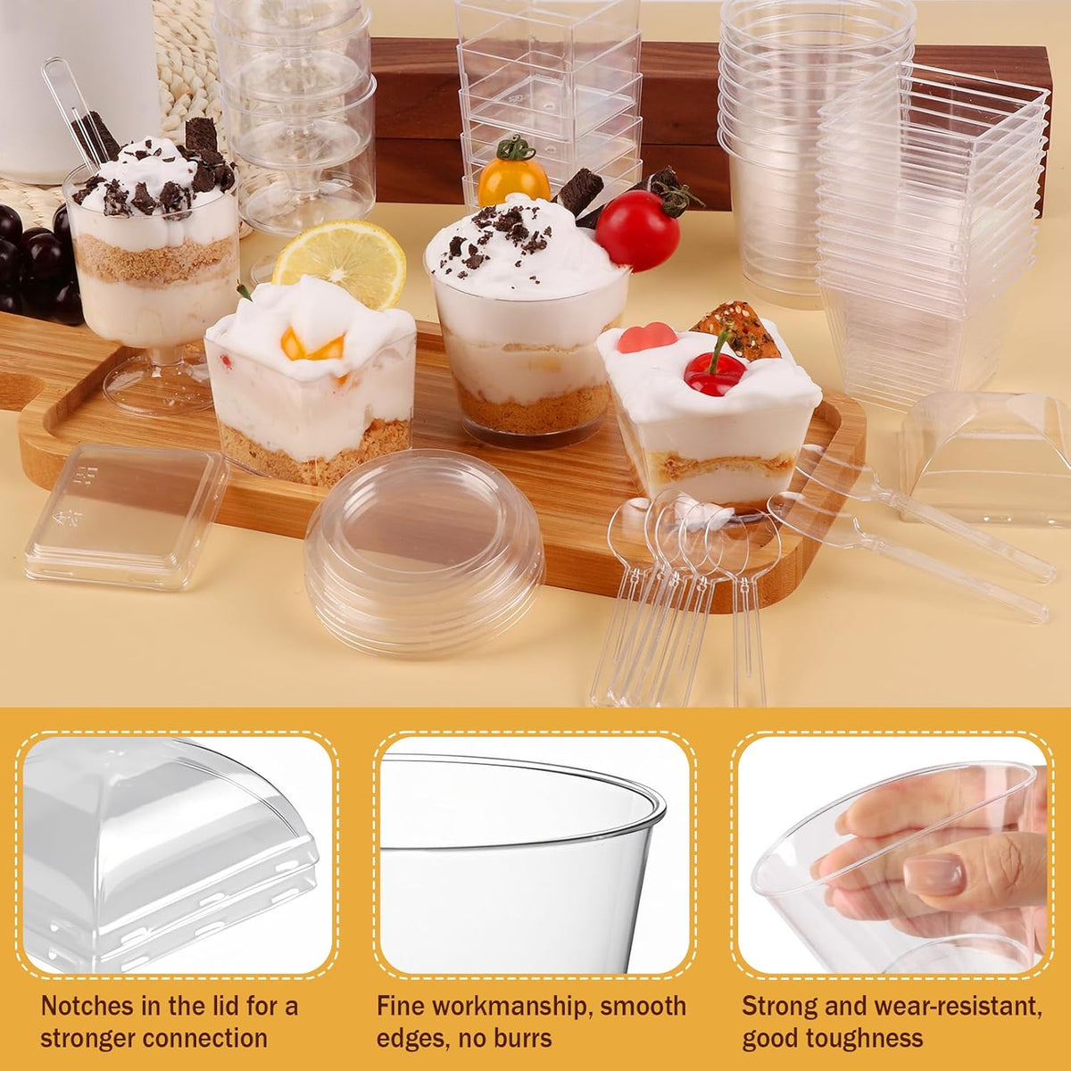 430 Pack Mini Dessert Cups with Lids and Spoons, Shooters Cups for Party, 4 oz, 5 oz 7 oz Clear