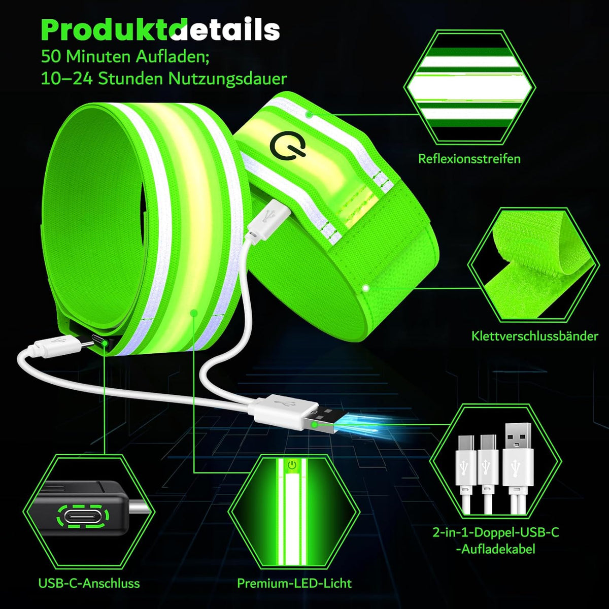 LED Armband for Running(2 Pack),Light Up Arm Bands for Night Walking Running,Rechargeable Lights