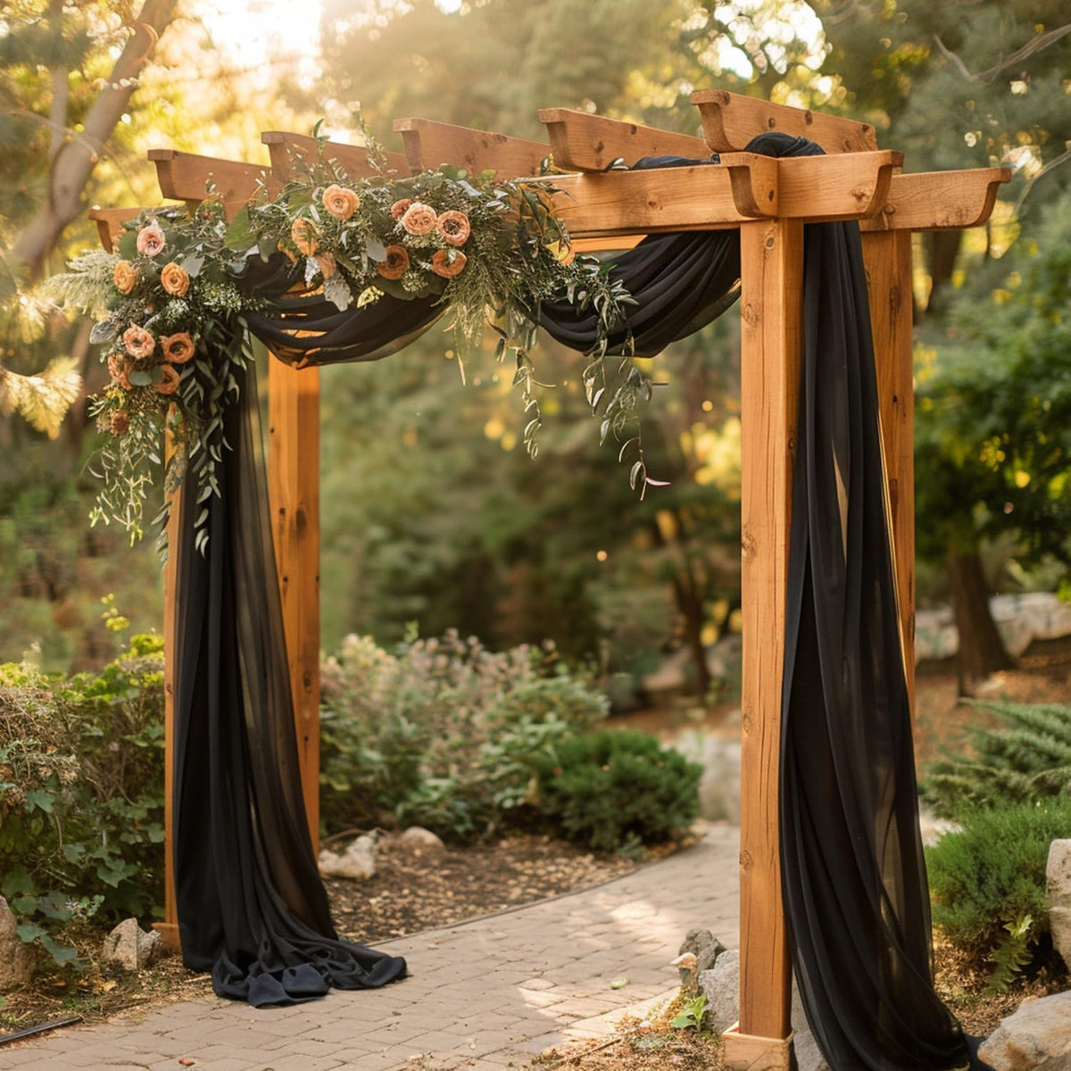 Wokceer Wedding Arch Draping Fabric 28.7" x 20FT Black Sheer Backdrop for Ceremony, Birthday Party