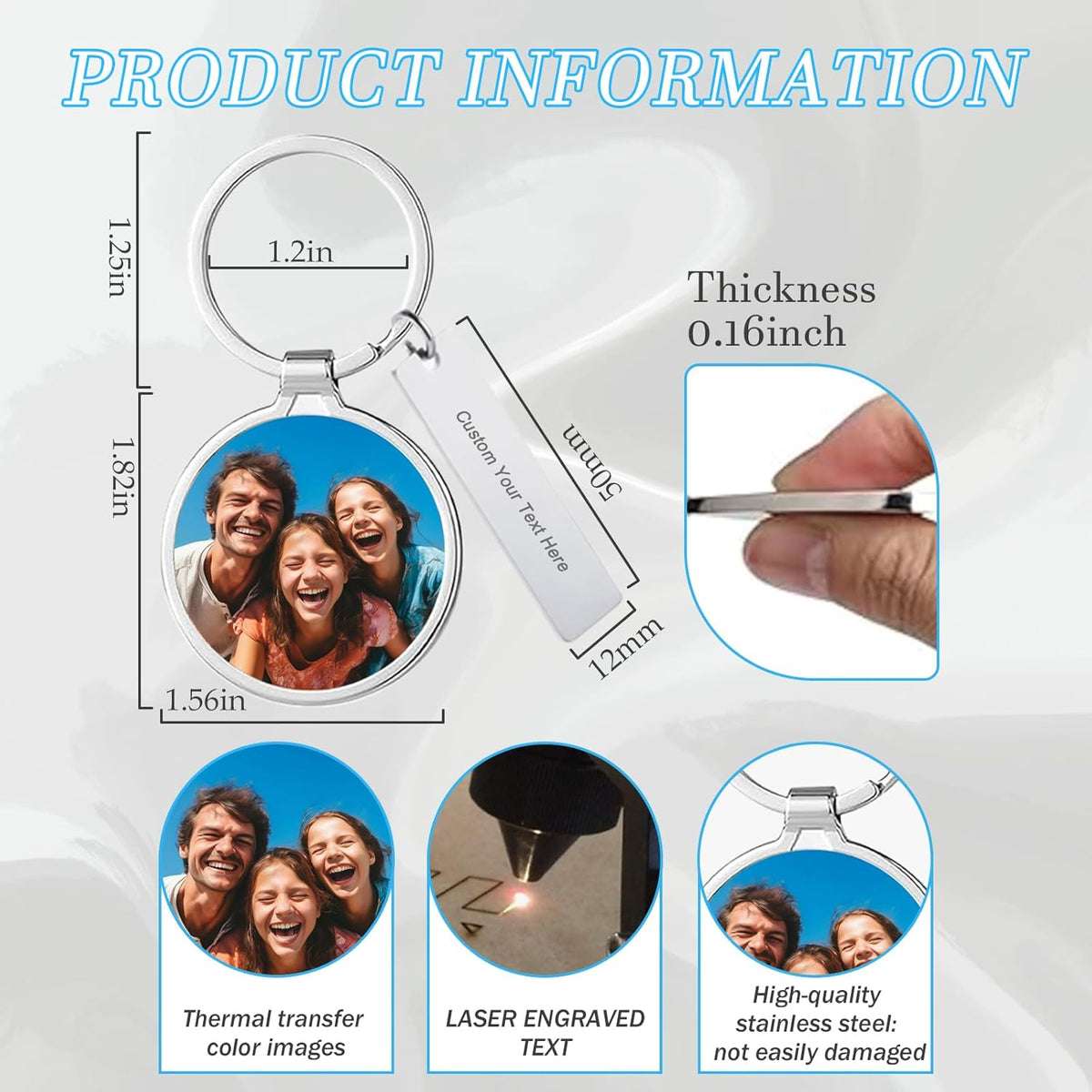 Custom Keychain with Picture Double-sided Personalized Photo Text Keychain, Gift for Anniversary