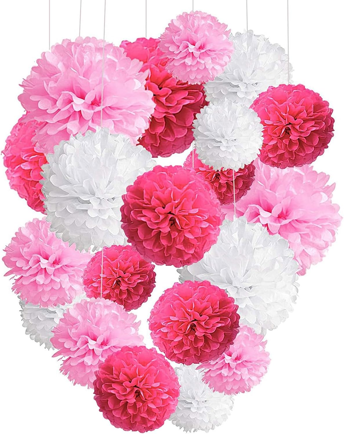 Capesaro Pink Paper Pom Poms - 10",12" Tissue Pom Poms Decorations for Bachelorette Baby Shower