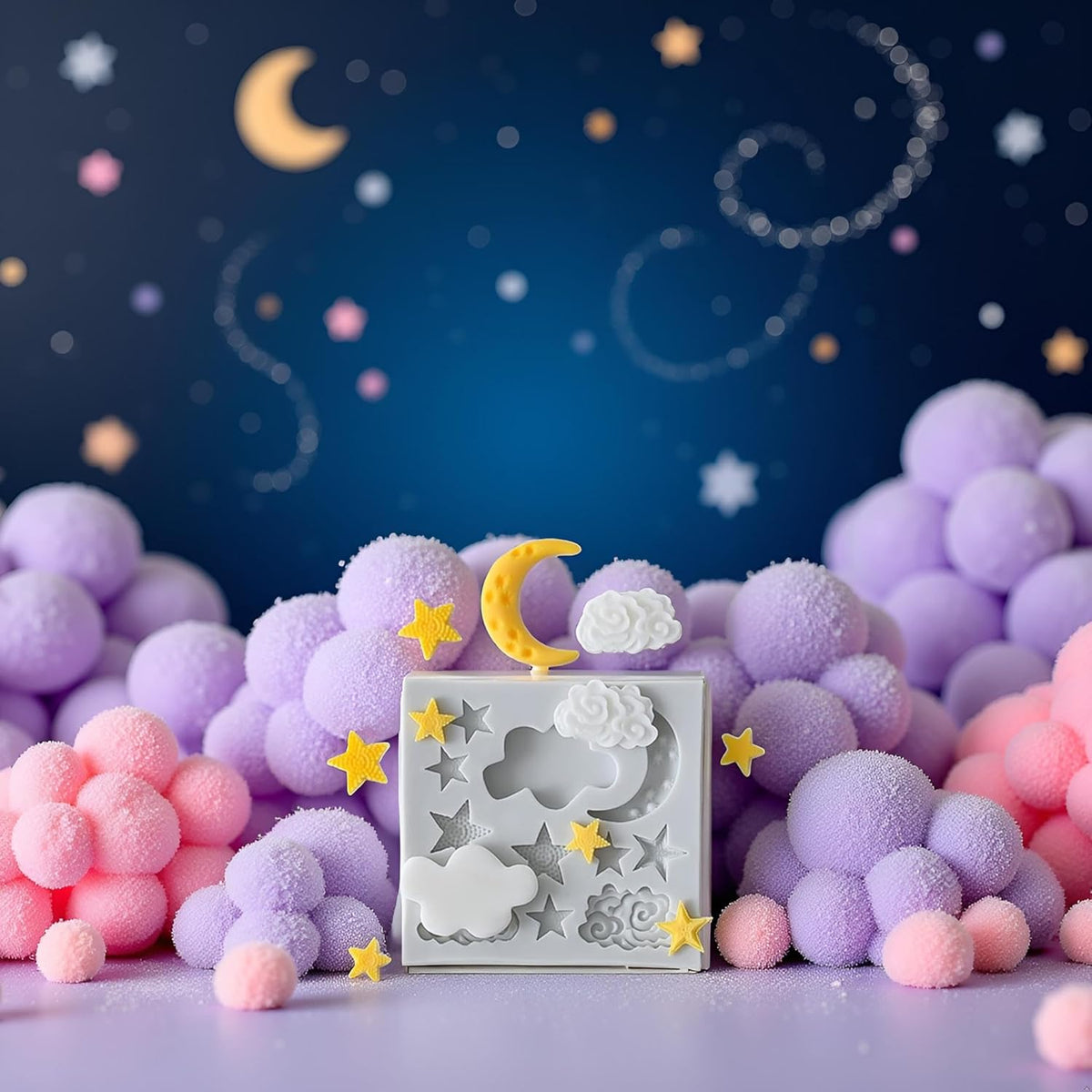 1Pc Star Moon Clouds Shaped Silicone Fondant Molds, Candy Chocolate Molds for DIY Cake Fondant