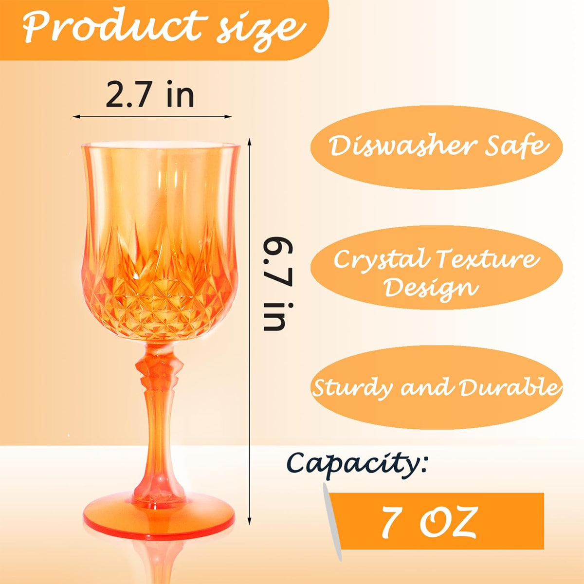 Plastic Wine Glasses，Orange Goblets Vintage Style Cordial Drinking Glasses for Wedding Reception