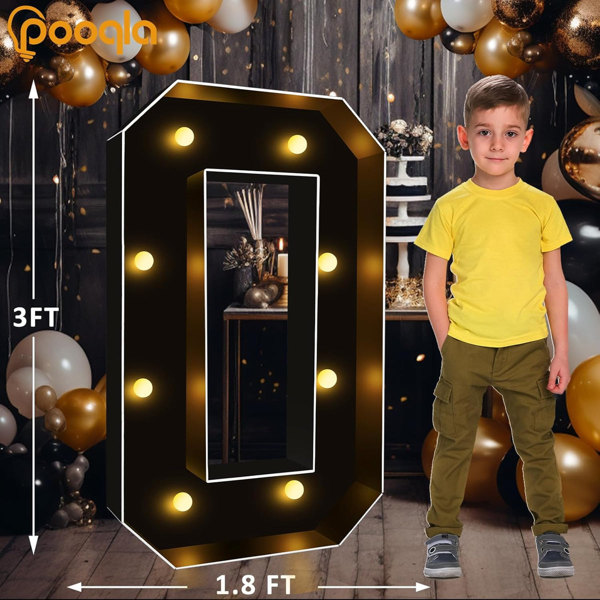 Pooqla 3FT Marquee Light Up Numbers, Black Lighted Party Decor for her him Women Men, Giant Mosaic