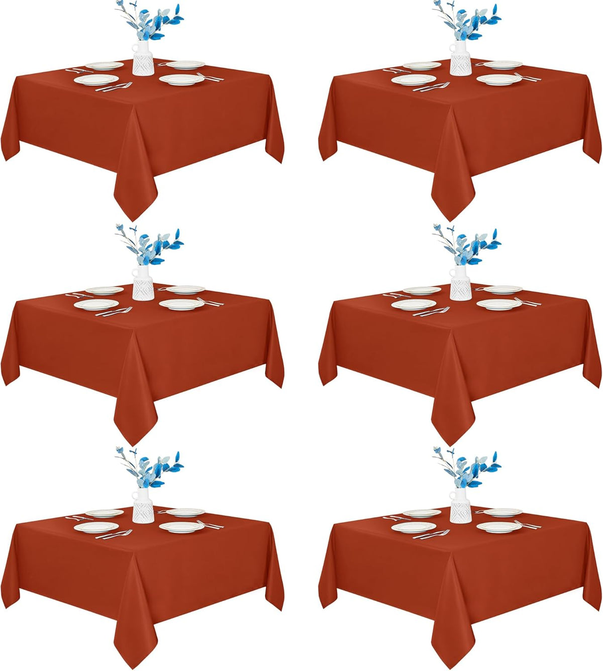 Fitable 6 Pack Square Fall Tablecloths - 70 x 70 Inches, Rust - Stain Resistant and Reusable Table