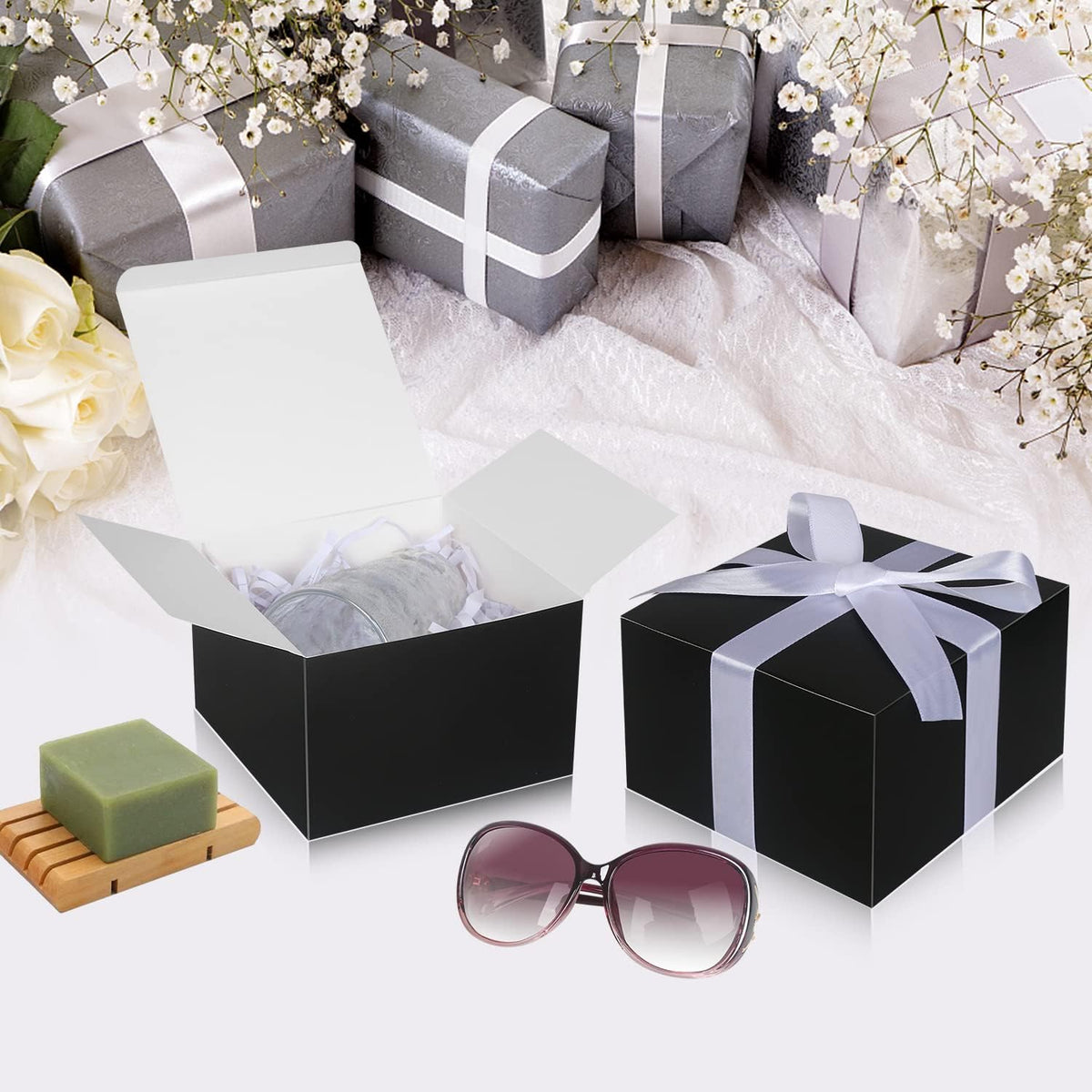 COTOPHER Small Gift Boxes 10 Pack 6x6x4 inches Black Gift Boxes with Lids for Gifts, Crafting