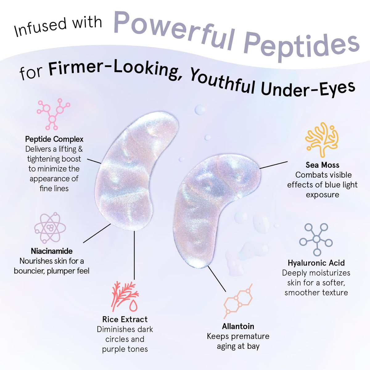 grace & stella Peptide Under Eye Patches with Niacinamide & Rice Extract - Firming Eye Masks for