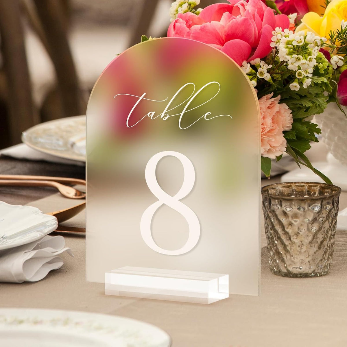 JINMURY Frosted Arch Table Numbers for Wedding, 5x7 Inch Acrylic Table Numbers 1-30 with Stands