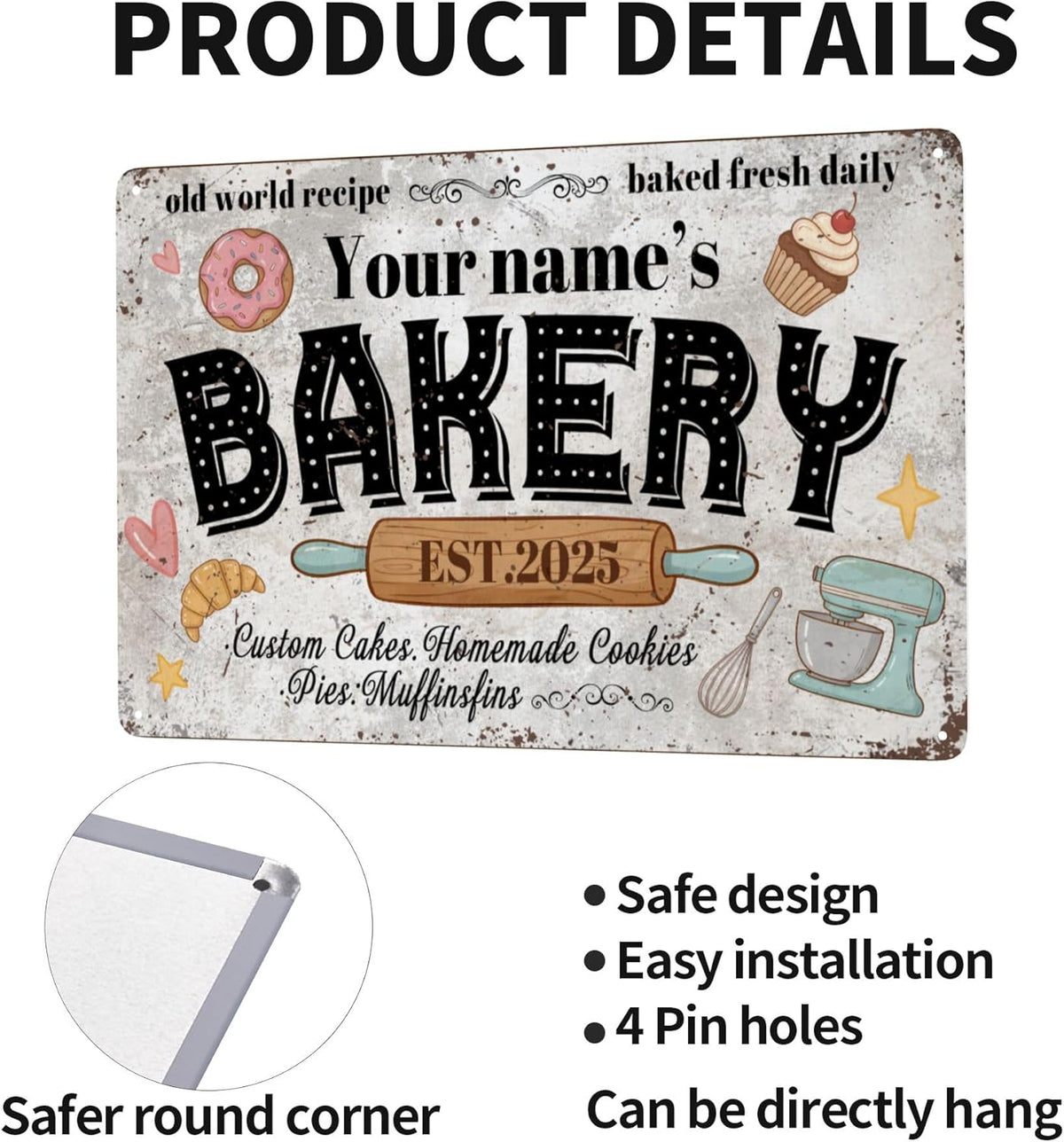 Custom Bakery Metal Sign Personalized Baked Goods Bakers Signs Decor Fresh Bread Daily Rustic Pies