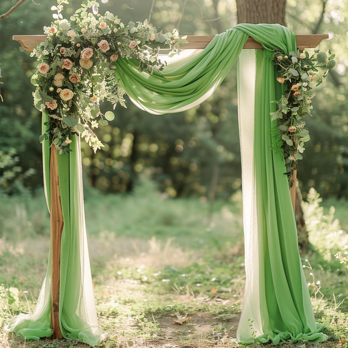 Wokceer Sage Green Wedding Arch Draping Fabric Backdrop 4 Panels 28.7" X 20FT Sheer Drapes Fabric