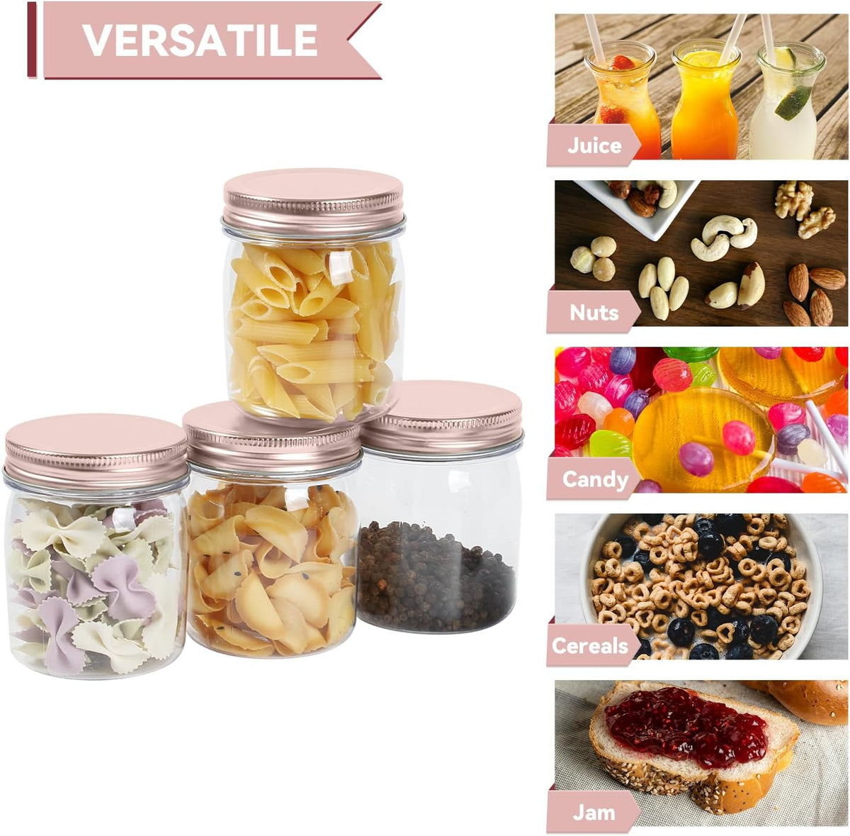 novelinks 8 oz Clear Plastic Jars with Screw-On Lids - BPA-Free Refillable Storage Containers for