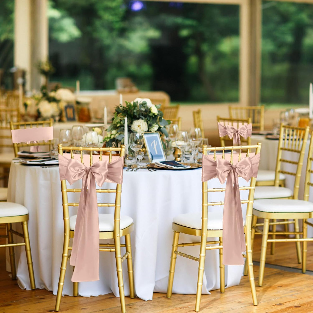 10 PCS Blush Pink Satin Chair Sashes Bows Universal Chair Ribbon Ties Back Sash for Wedding Party