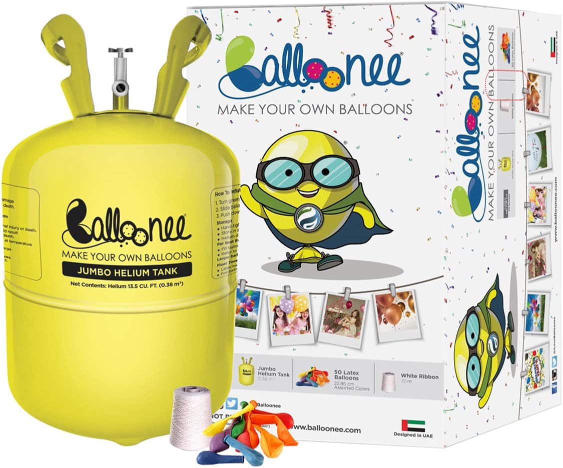 Jumbo Disposable Helium Party Kit - Pack of 4, Helium Tank for Balloons At Home, 13.5 Cu Ft Helium