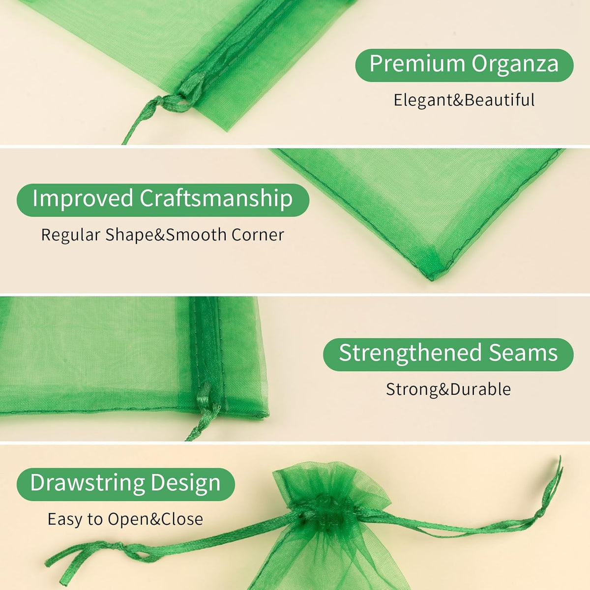 50 Pcs 3x4 Inch Christmas Green Organza Bags, Mesh Bags Drawstring Small Pouch Bag for Christmas