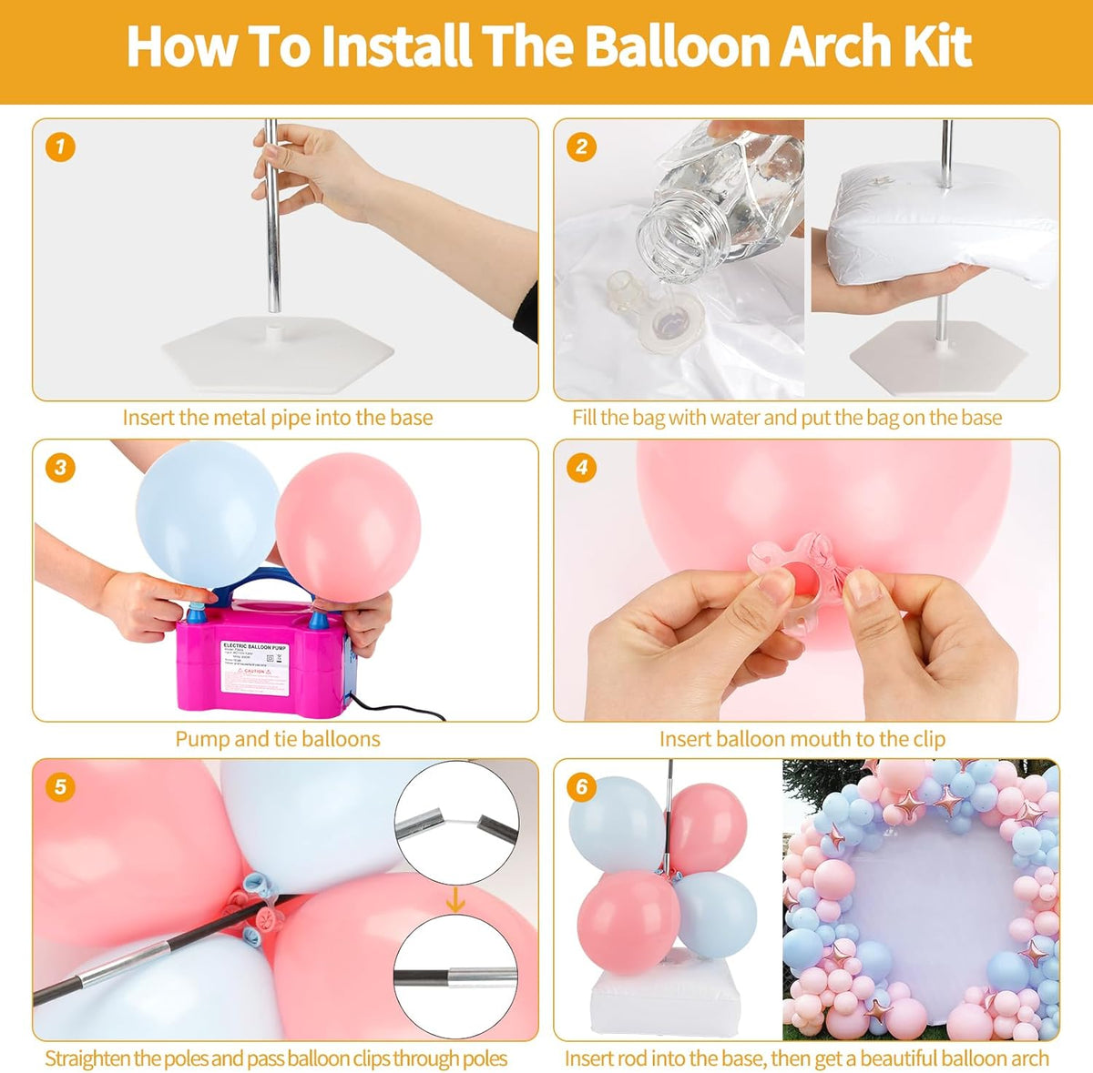 RUBFAC Balloon Arch Kit and Balloon Pump, 10Ft Wide Adjustable Balloon Arch Stand for Floor Frame