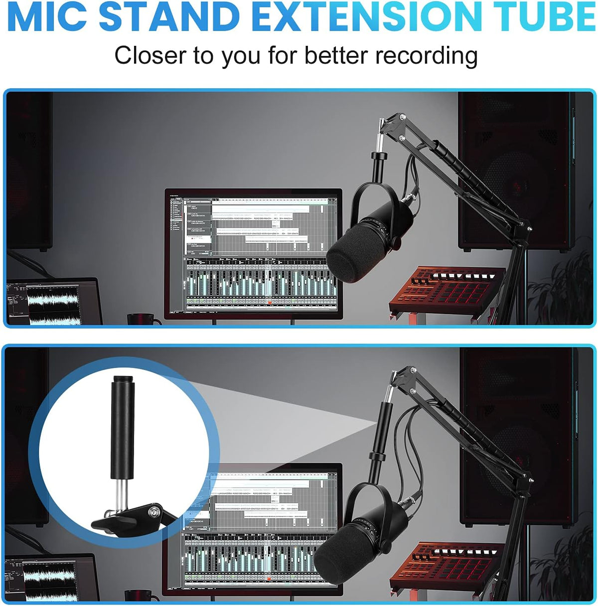 YOUSHARES Mic Stand Extension, 5/8" Female to 5/8" Male Microphone Extension Tube for Desk
