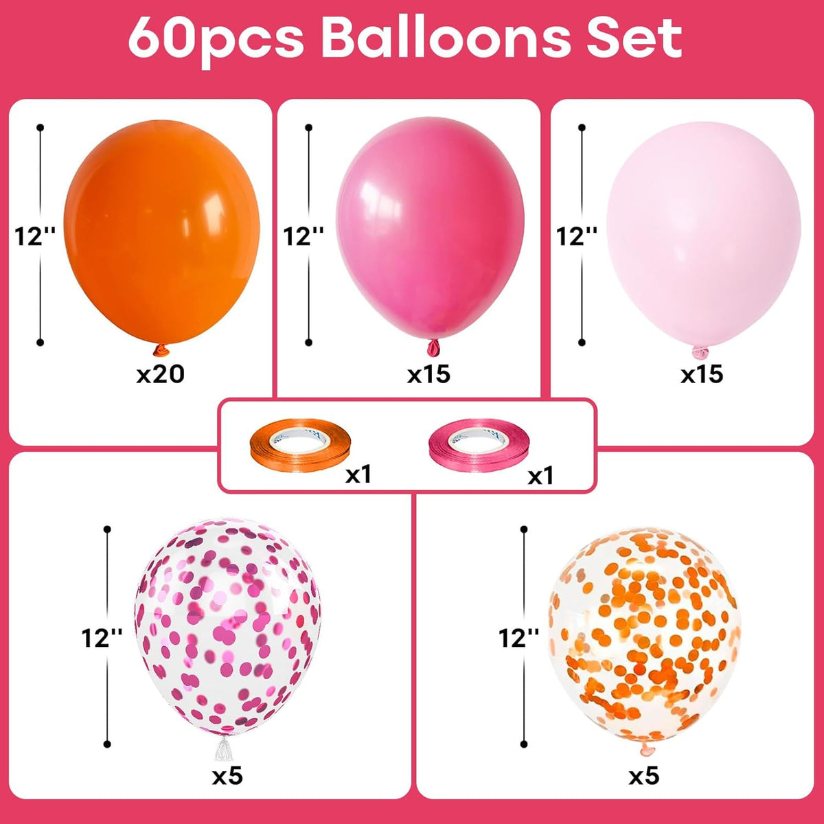 Pink and Orange Balloons 12 Inch for Fall Halloween Baby Shower Birthday Princess Tropical Wedding