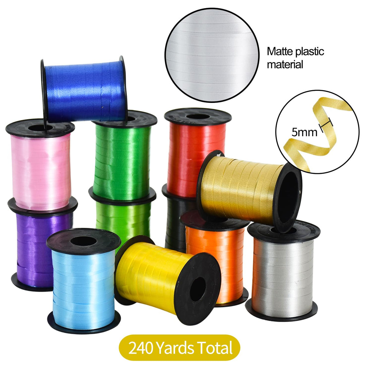 TONIFUL Curling Ribbon-12 Assorted Colors Balloon Curling Ribbons Set-240 Yards Balloon String for