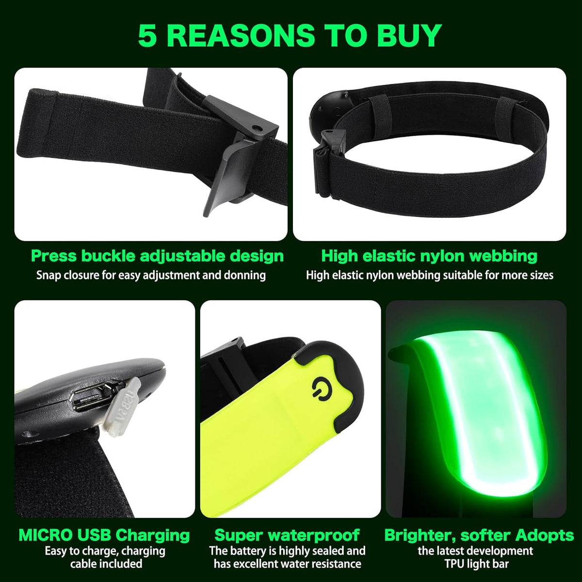 LED Armband Running USB Rechargeable(2 Pack), High Visibility Wristband for Runners, Joggers, Pet