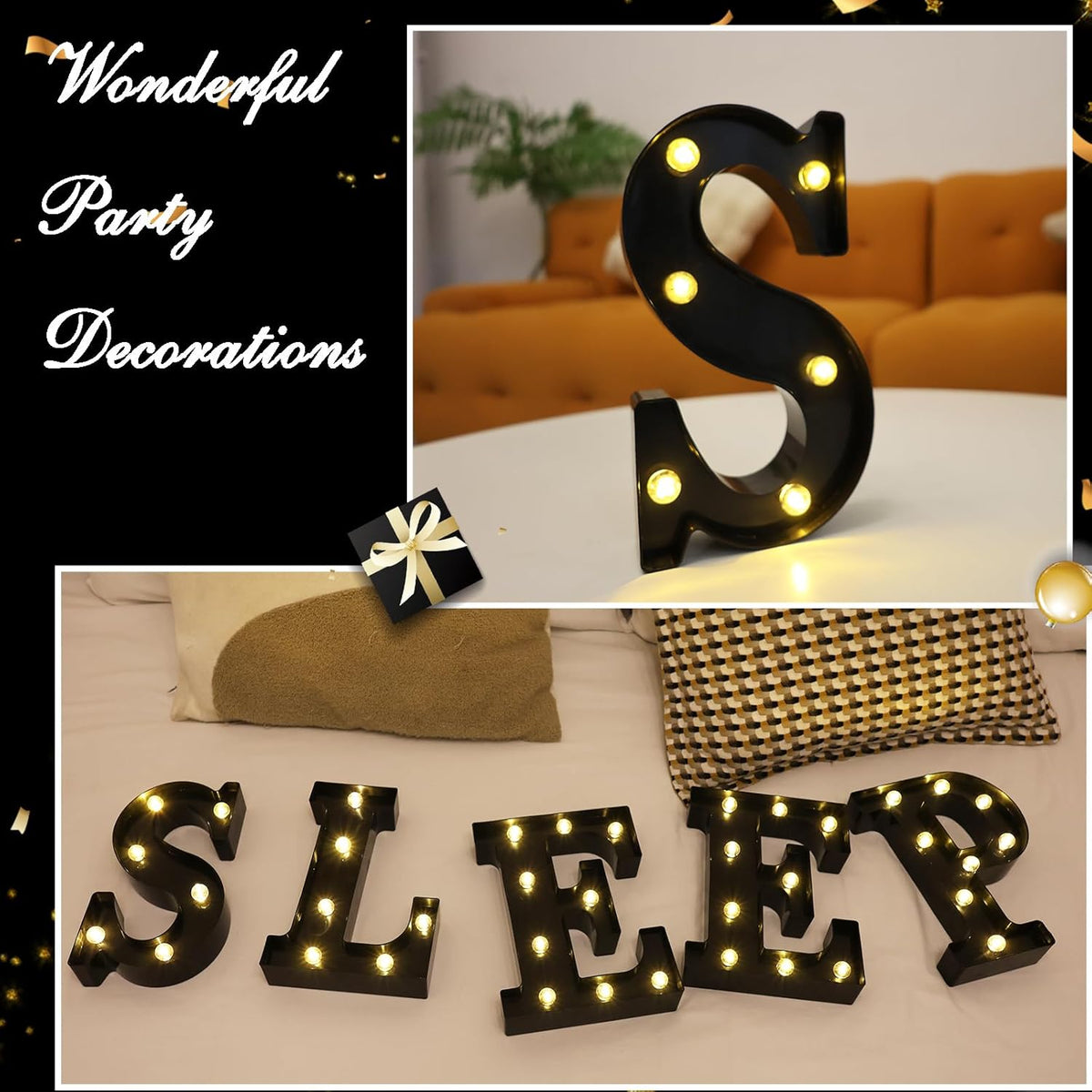 Led Marquee Letters, 8.58 Inch Black Light Up Letters, Small Led Letter Lights, Battery Powered