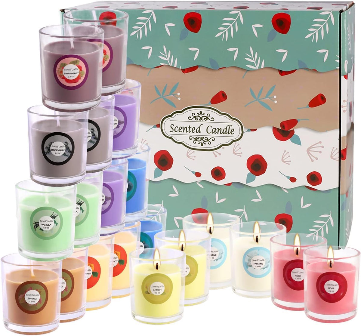 Scented Candles, Jasmine, Rose, Vanilla, Bergamot, fig, Lavender, Lemon, Spring,Strawberry