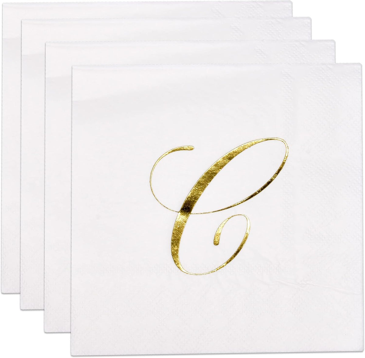 Gift Boutique 100 Gold Monogram Cocktail Napkins Letter C Disposable Paper Pack Elegant Metallic