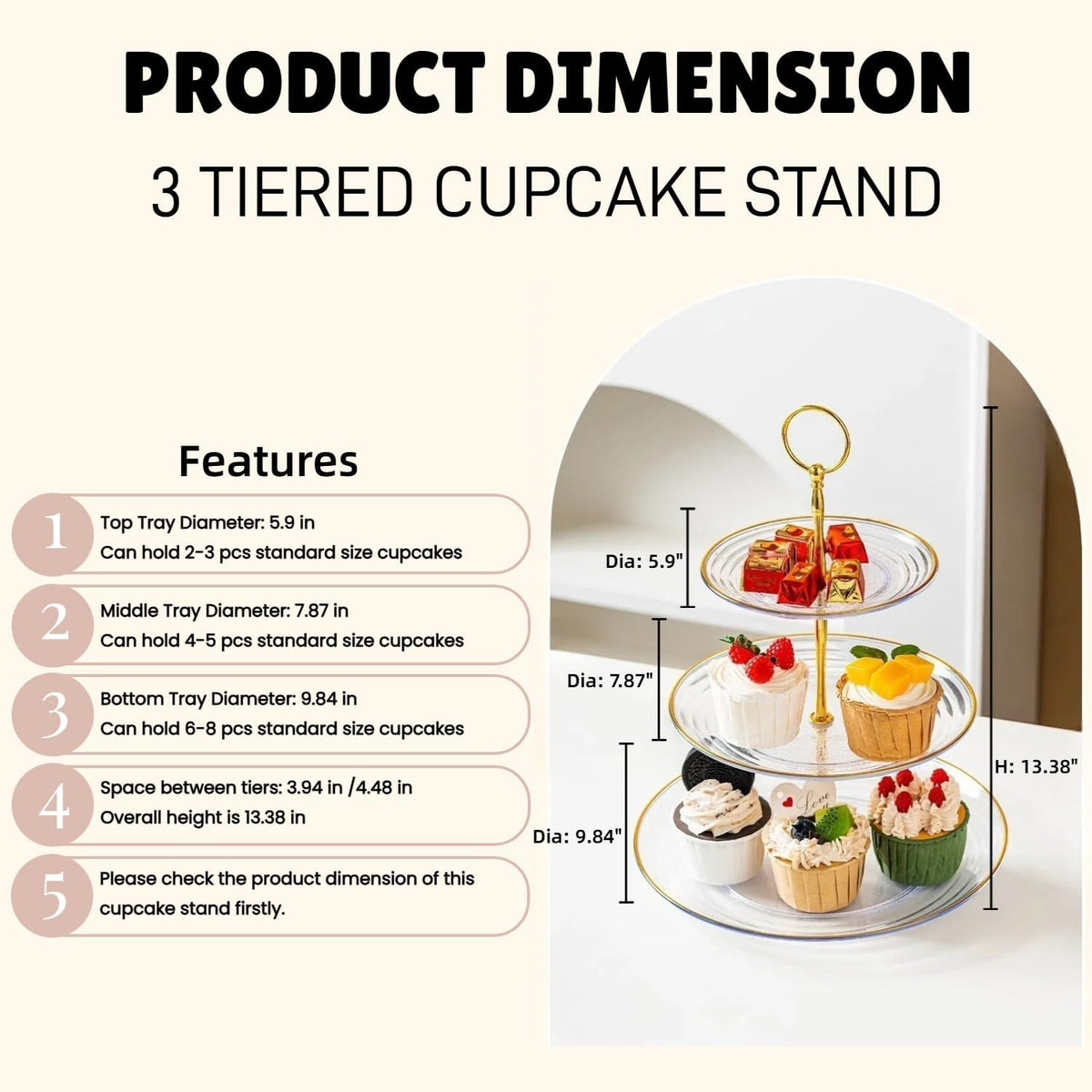 RAUVOLFIA 3 Tier Cupcake Stand, Small Tiered Serving Cake Stand, Transparent Plastic Dessert Stand