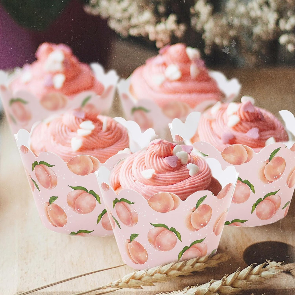 Whaline 36Pcs Peach Cupcake Wrappers Watercolor Pink Peach Cupcake Liners Decorative Cupcake