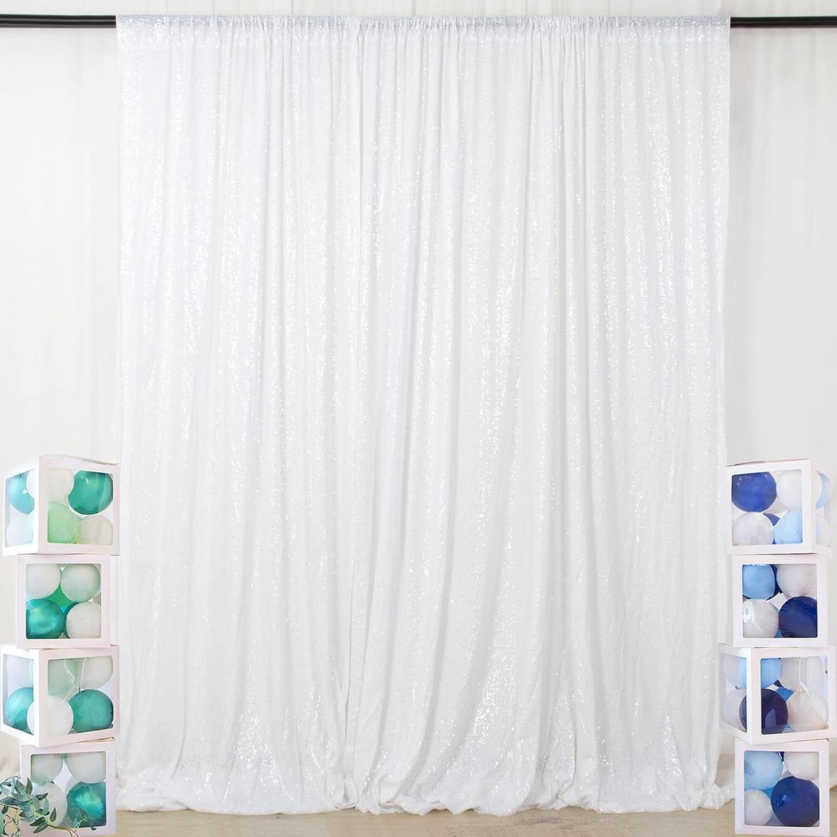 ShinyBeauty 10x10FT White Sequin Photo Backdrop - Sparkly Glitter Background for Photography, Baby