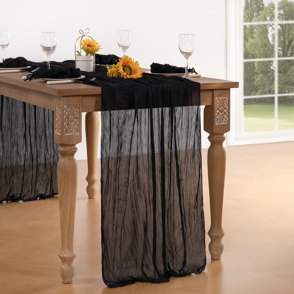 Black Halloween Table Runner Black Cheesecloth Table Runner 120 Inches Boho Gauze Fall Table