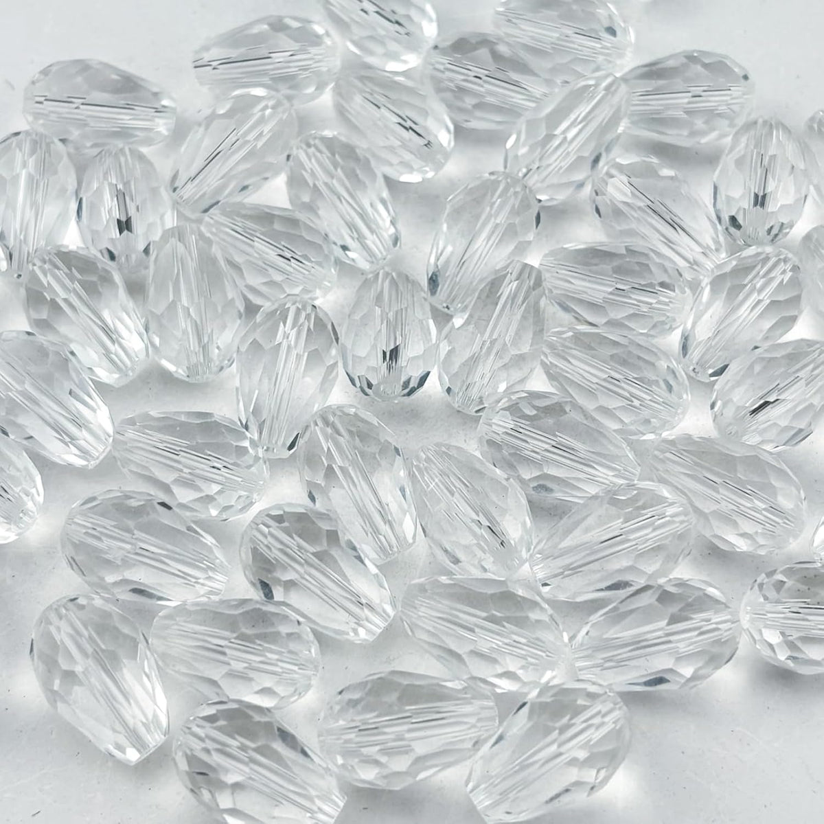 50pcs 10x15mm Teardrop Crystal Glass Beads for Jewelry Making, Faceted Vertical Hole Teardrop Glass
