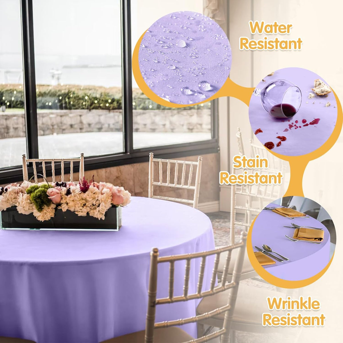 BRILLMAX 4 Pack Lavender Round Tablecloths 120 Inch - Circle Bulk Linen Polyester Fabric Washable