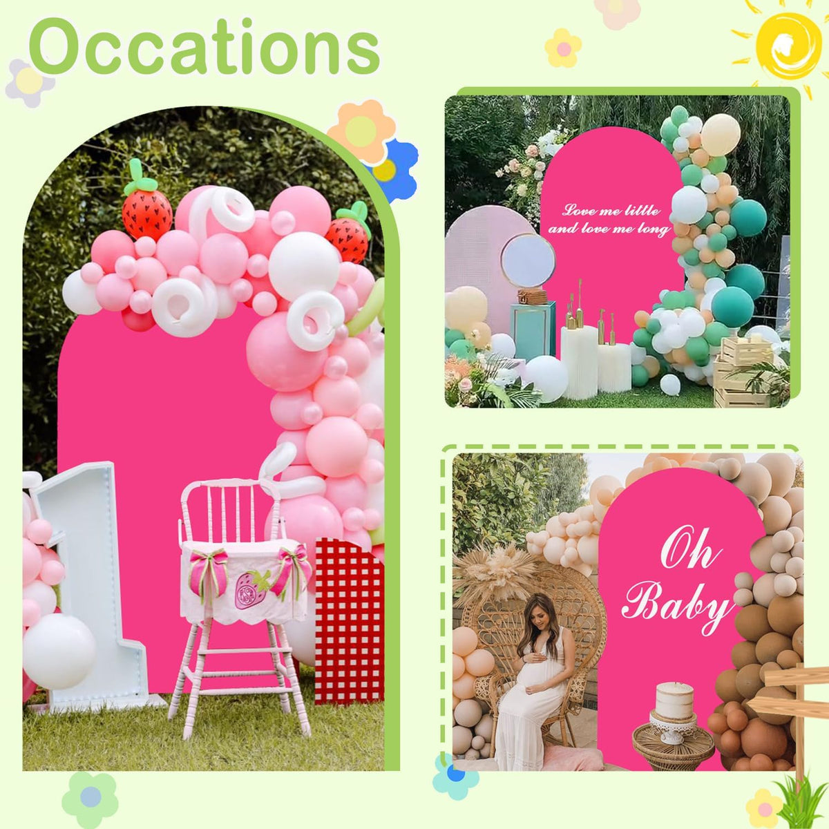 Hot Pink 7.2ft Arch Backdrop Cover - Round Top Chiara Double Sided for Wedding, Baby Shower