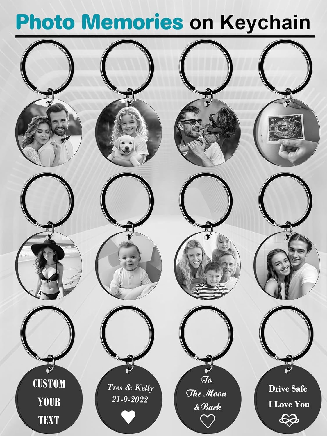Custom Keychain with Picture - Personalized Photo LOGO Text Customized Key Chain for Boyfriend Dad