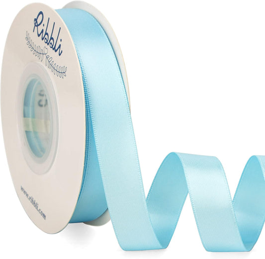 Ribbli Light Blue Satin Ribbon 5/8 inch x Continuous 25 Yards,Double Faced Satin Use for Craft