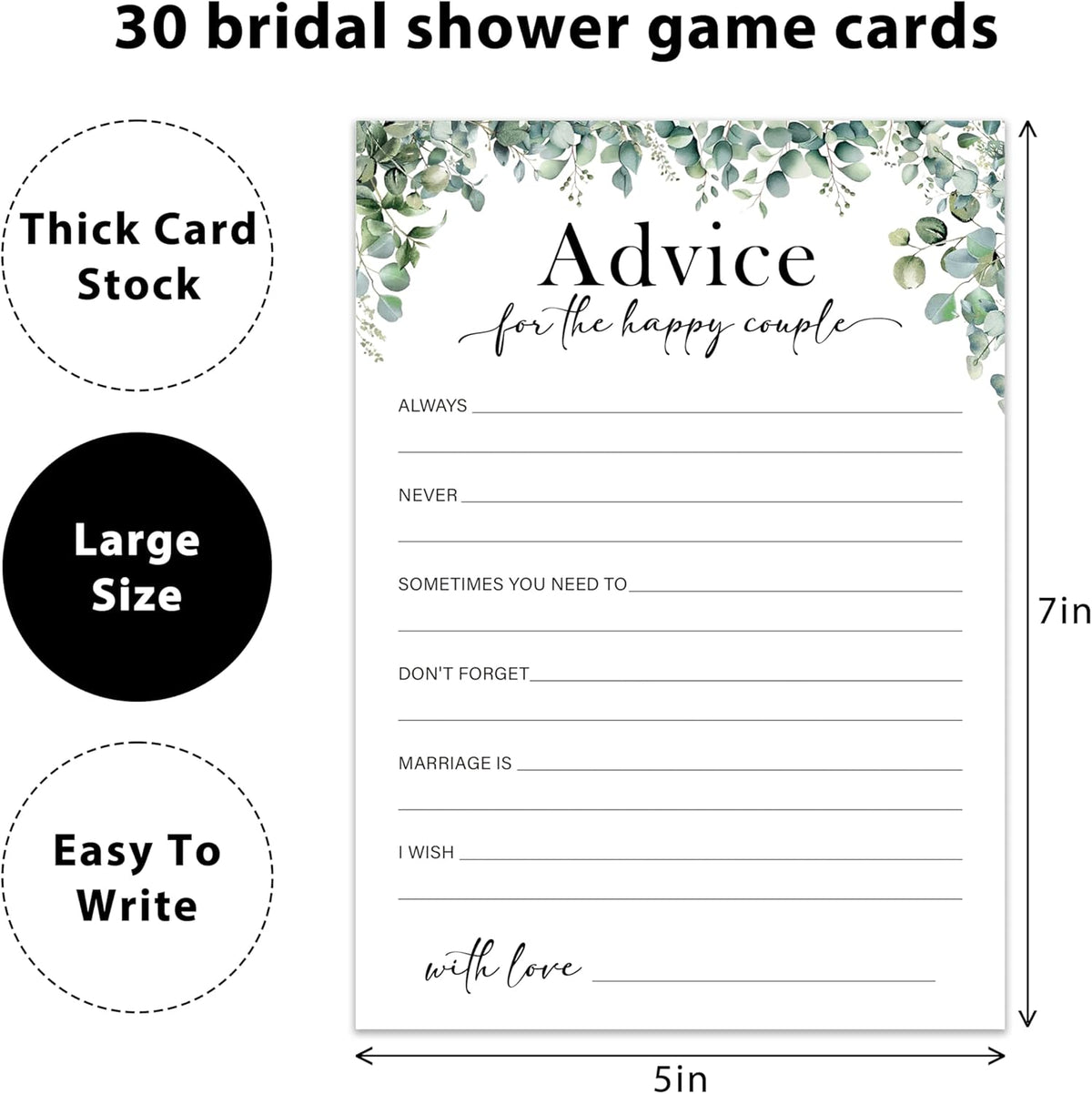 Eucalyptus Bridal Shower Game Cards - Advice for The Happy Couple, Wedding Advice and Wishes for