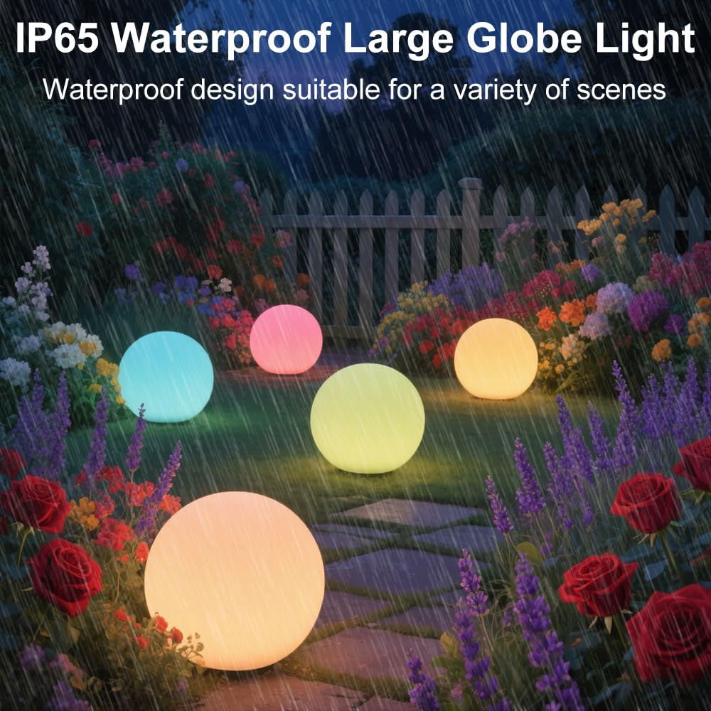 12-in LED Globe Orb Lamp, Dimmable RGB Color Changing Glowing Orb Lights Rechargeable Glowing LED