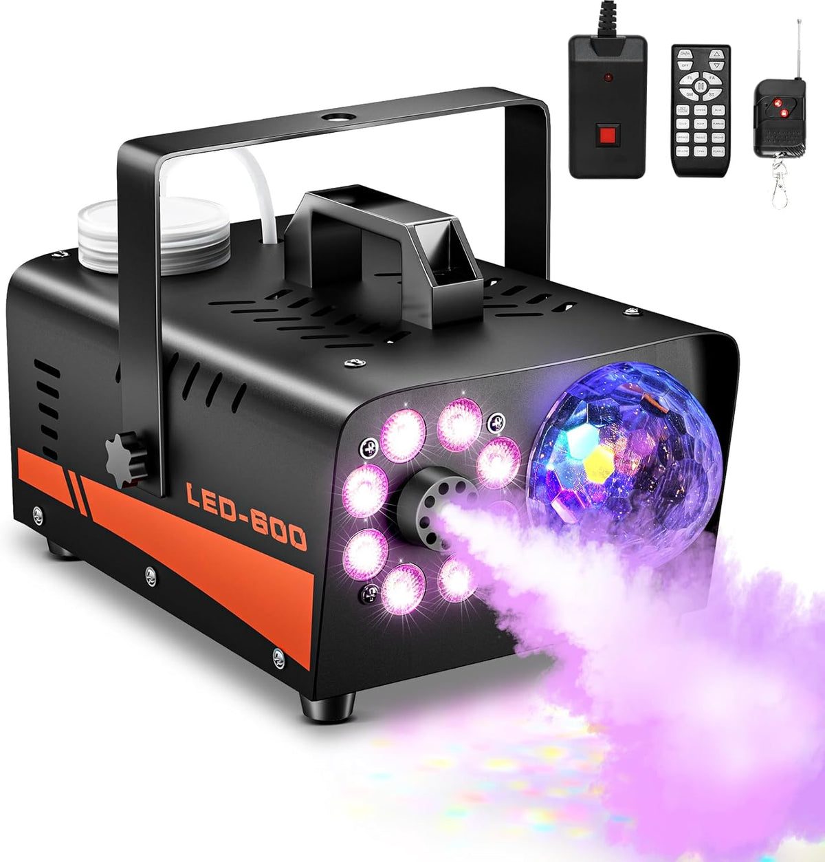 Fog Machine, Halloween Smoke Machine with Disco Ball Lights, 600W and 3000CFM with 13-Color LED