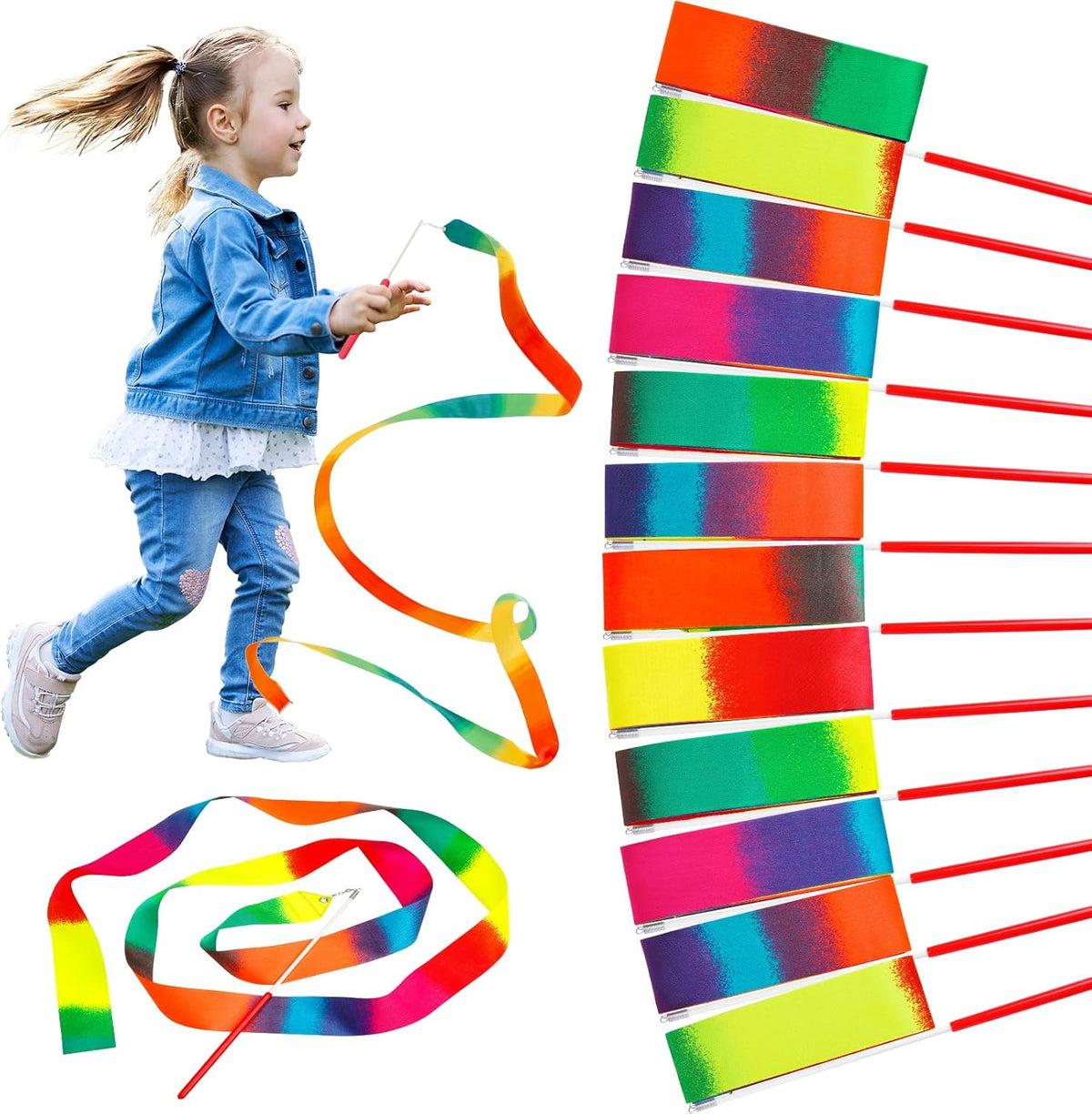 JoyCat 12 Pack Dance Ribbon Party Favors for Kids,Rainbow Birthday Decorations,Unicorn Princess