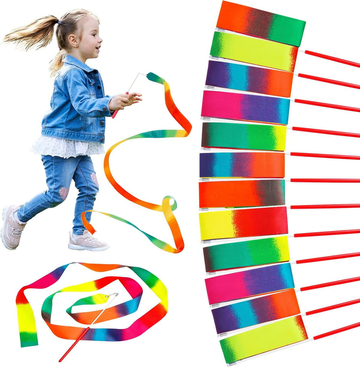 JoyCat 24 Pack Dance Ribbon Streamers,Rainbow Decorations,Goodie Bag Stuffers,Princess Party
