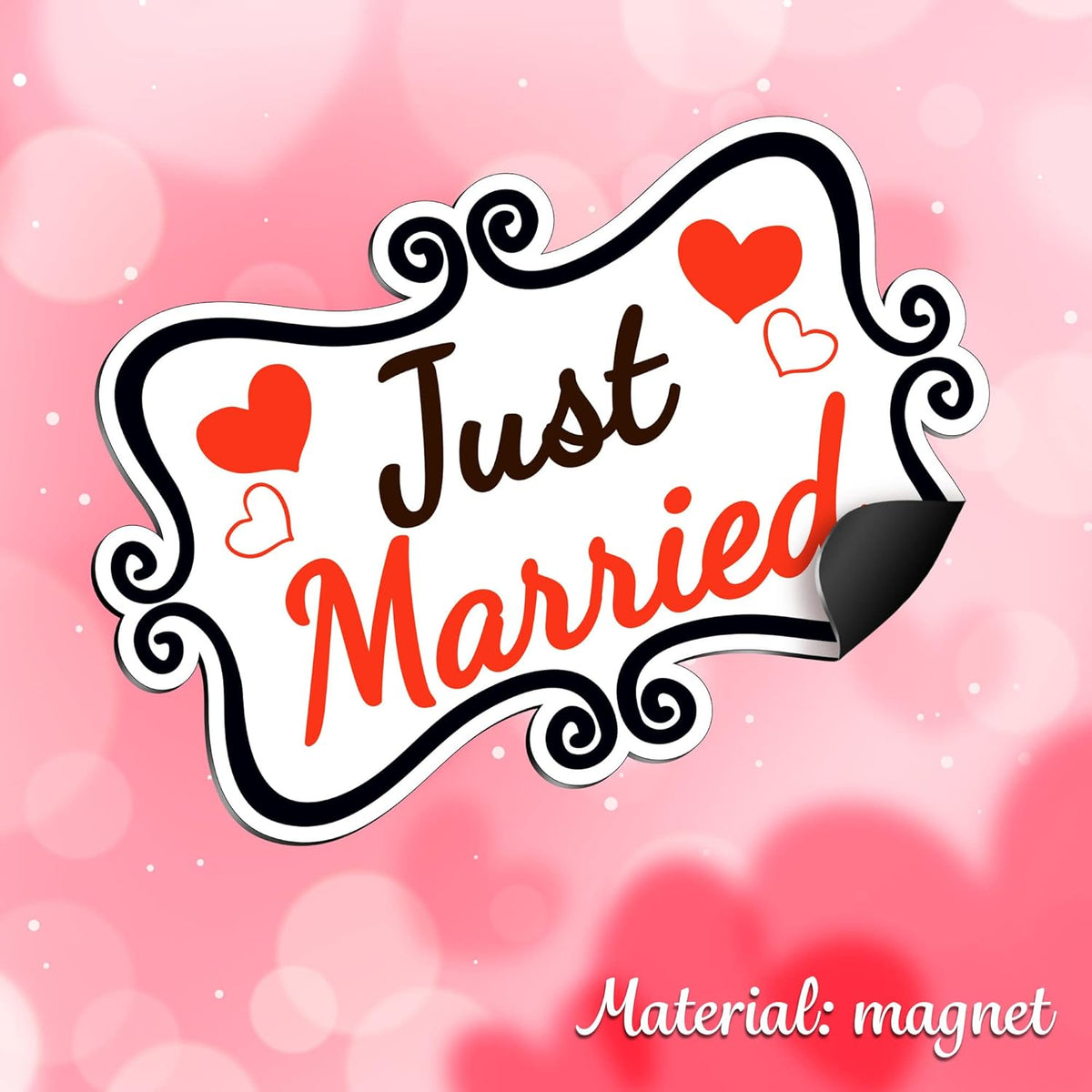 Just Married Car Decorations, 12x8 Magnet Decals for Vehicles, 2 Pack Wedding Car Decor, Removable