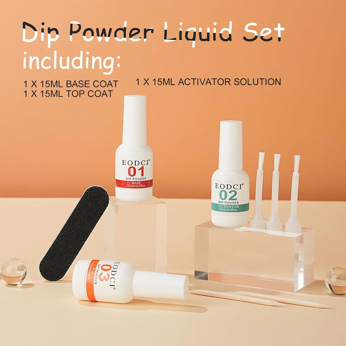 Dip Powder Liquid Set,15ml Large Capacity Dipping Powder System Essential Set with Base & Top