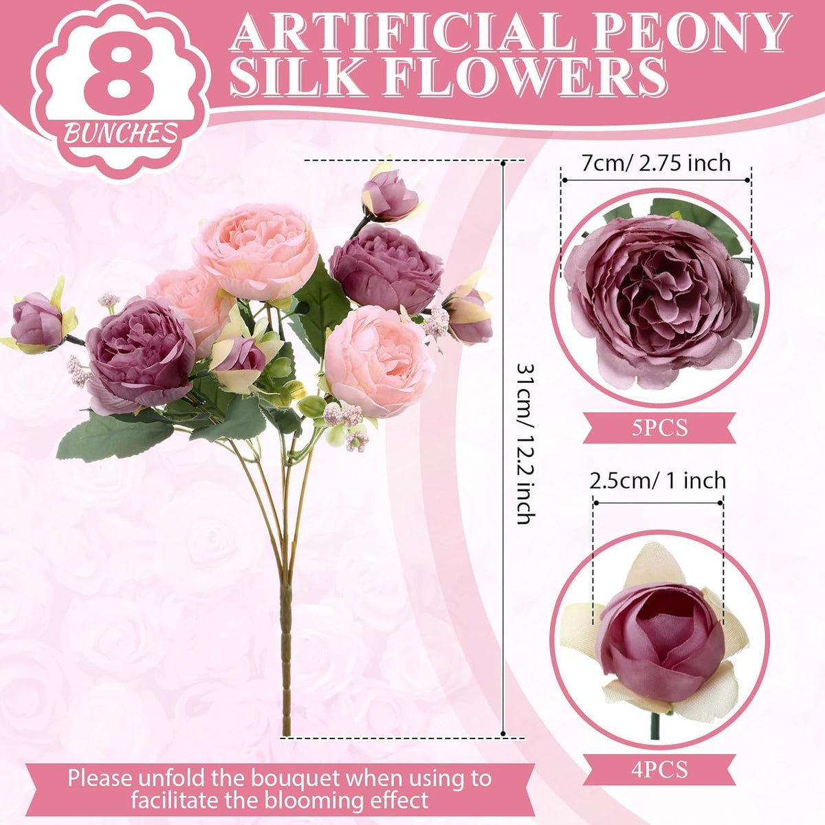 8 Bundles Artificial Peonies Flowers Boho Faux Flowers Arrangements Artificial Centerpiece Spring