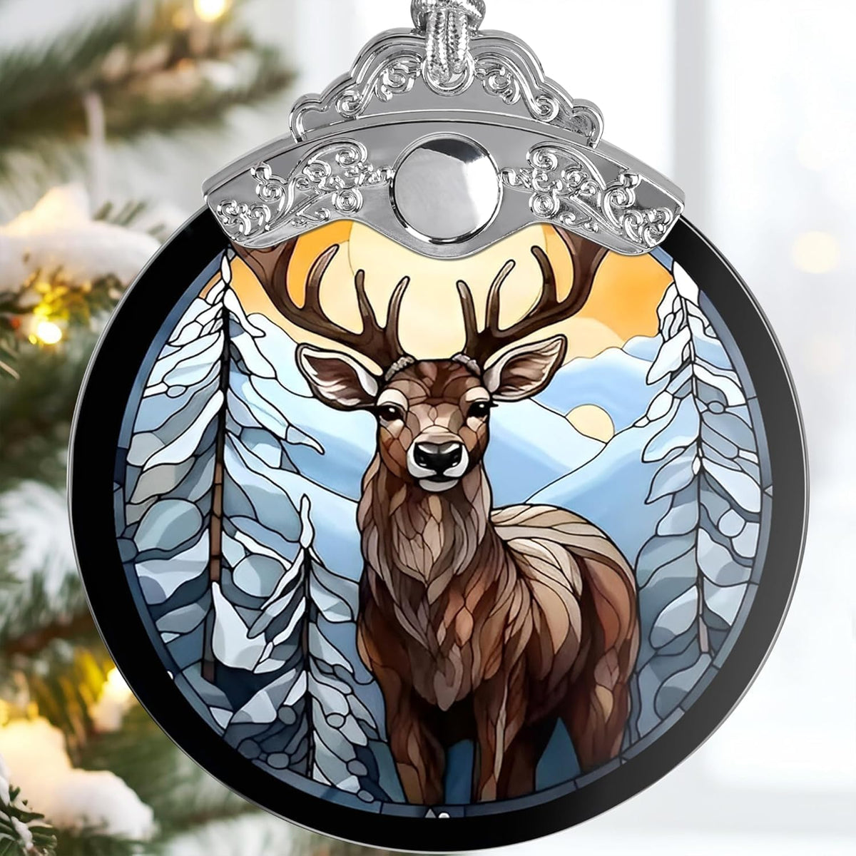 Deer Ornament 2025 – Stained Glass Look Acrylic Hanging Decor, 4 Inch Holiday Keepsake, Nature