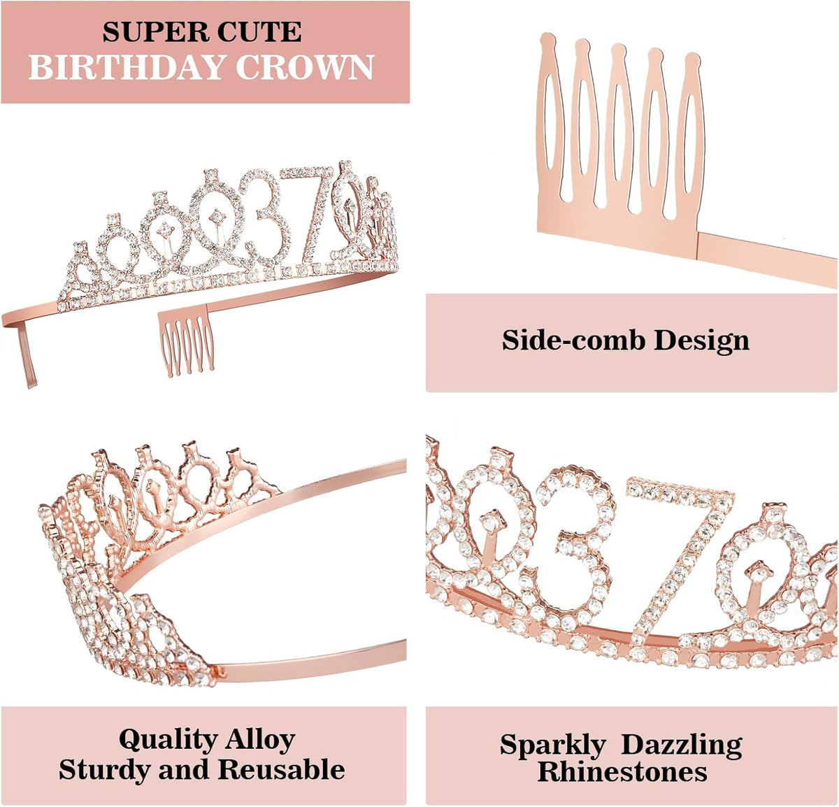 37th Birthday Decorations for Women Including Birthday Sash, Tiara/Crown, Numeral Candles and Cake