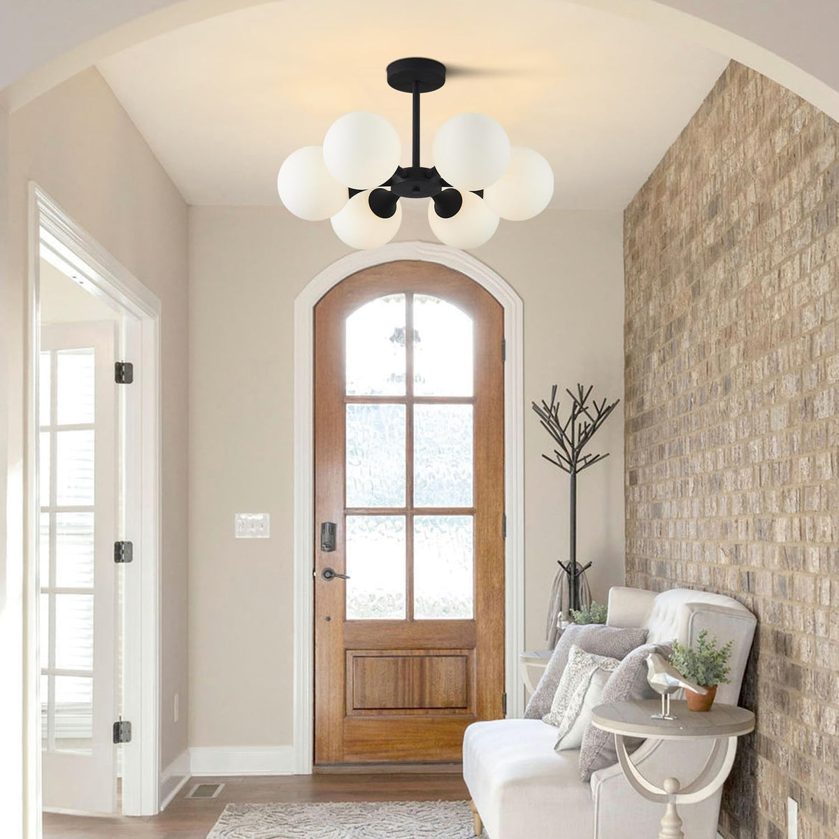 KCO Lighting 6 Lights Modern Semi Flush Mount Ceiling Light Fixture Glass Globe Sputnik Chandelier