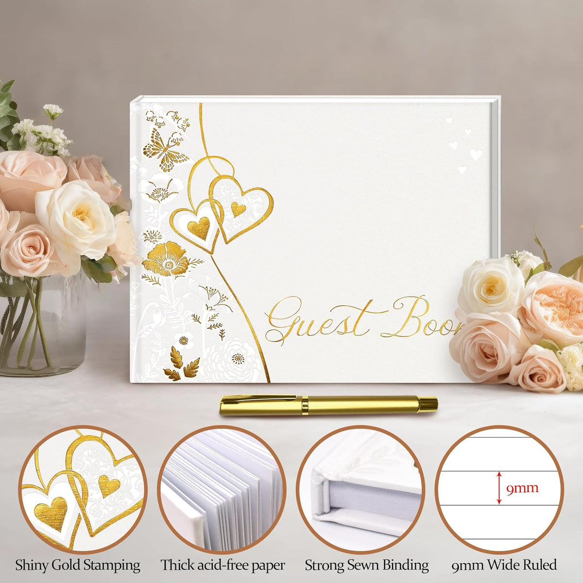 FREXISYN Wedding Butterfly Guest Book 9x7'' - Personalized Photo Guestbook with Pens for Reception