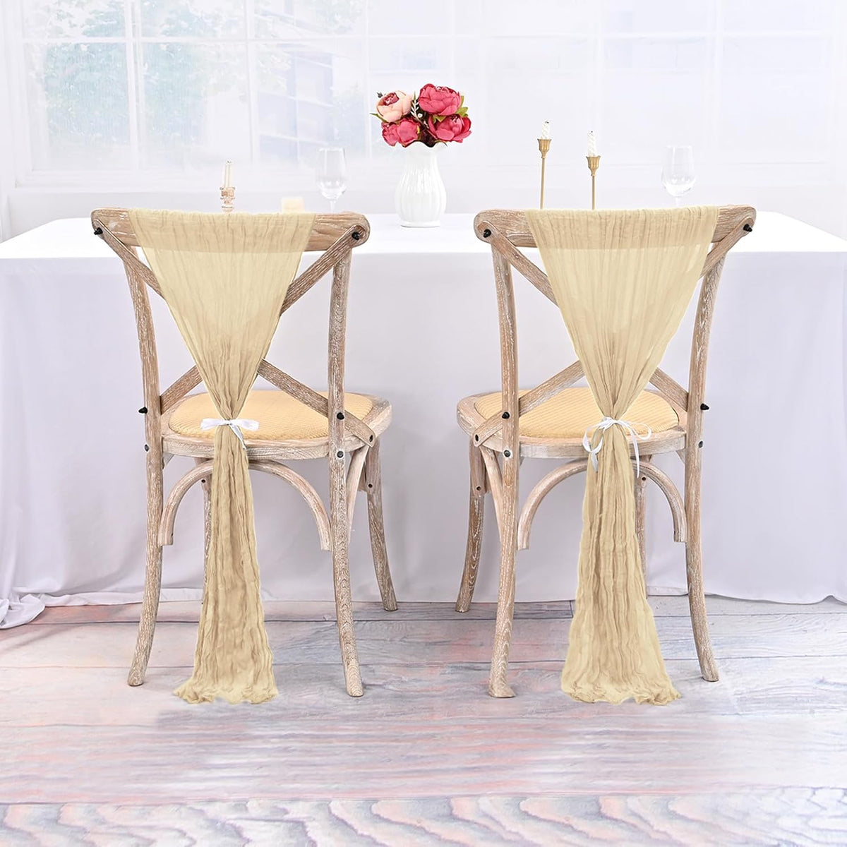 50 PCS Cheesecloth Chair Sashes Bows Wedding Aisle Decorations Chair Ribbon Ties Back Sash for